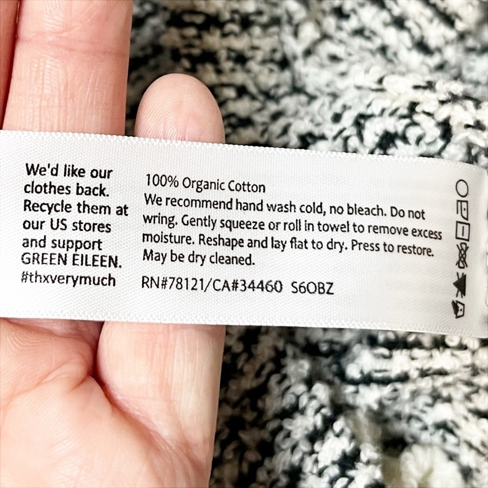 Eileen Fisher 100% Cotton Open Front Cardigan sweater black white waterfall - Picture 8 of 11